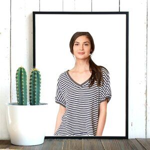 Free People We The Free Black & Cream Stripe Short Sleeve High Low Tunic